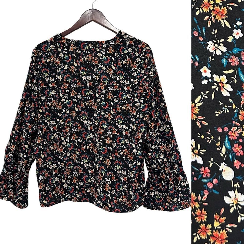 J.Crew Mercantile V neck Floral Print Bow Sleeve Long Sleeve Top Size 12